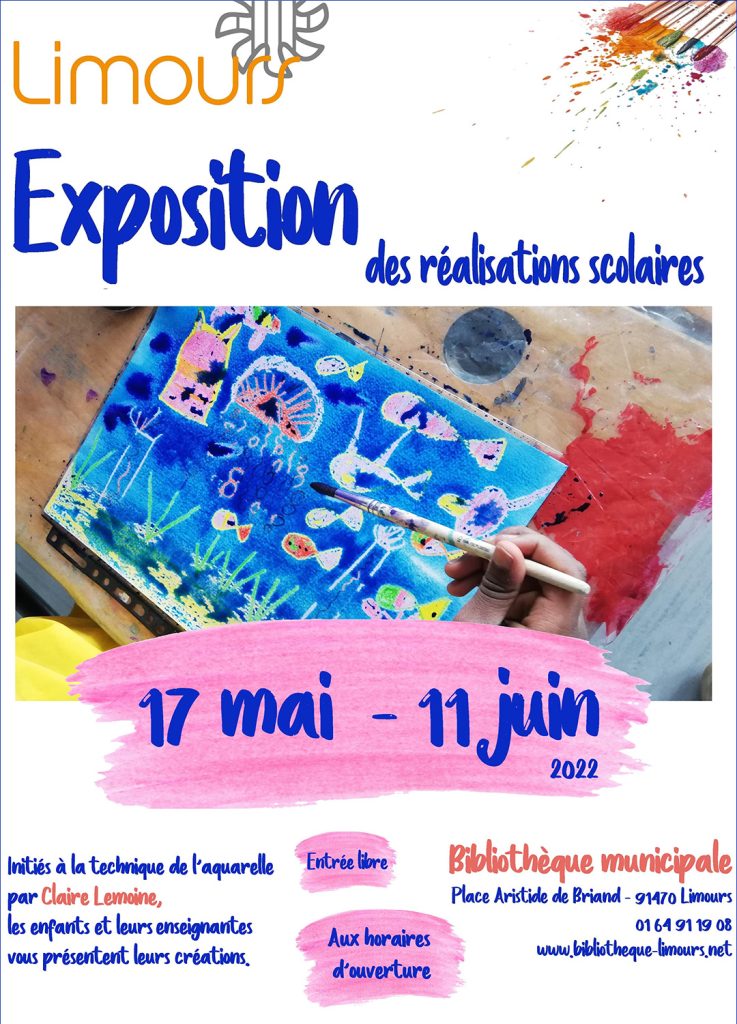 Affiche exposition des enfants suite aux ateliers aquarelle de Claire Lemoine à Limours
